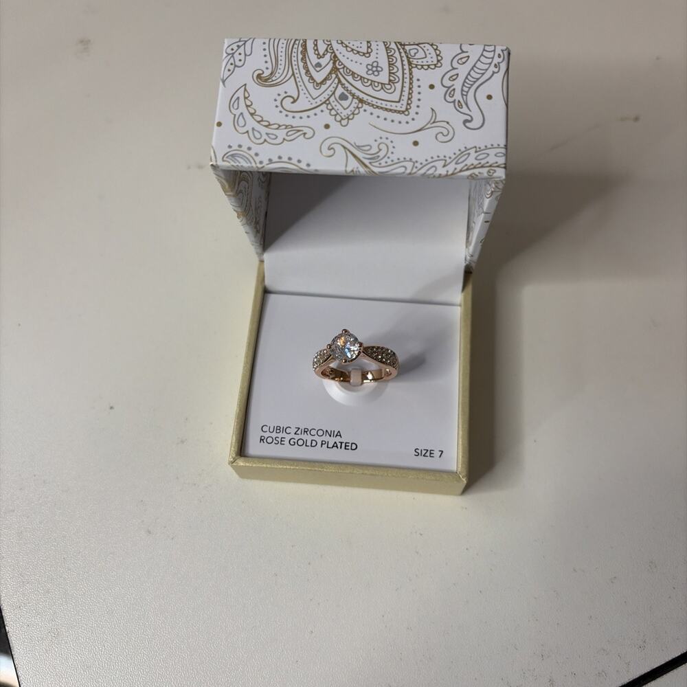 Charter Club Rose Gold Plated Cubic Zirconia Ring - Size 7 New
